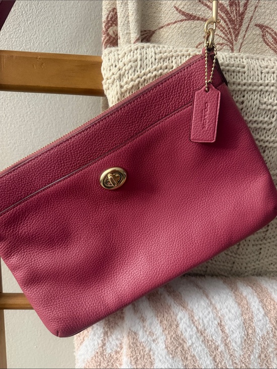 Coach Handbags - Coach Raspberry Pink Pebbled Leather Wristlet with Turnlock